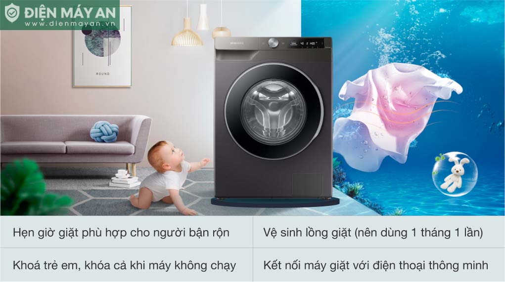 Máy Giặt Samsung Inverter 9 Kg WW90T634DLN/SV